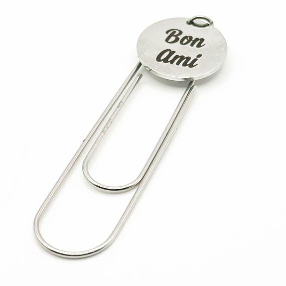 Bon Ami Paperclip Bookmark Stainless Steel Engraved Charm Friendship Gift Minimalist Book Lover Accessory