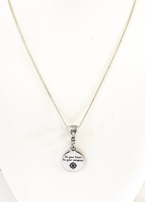 Let Your Heart Be Your Compass Pendant Necklace, Encouragement Gift for Her, Daughter Jewelry Gift, Motivational Jewelry Gift, New Job Gift