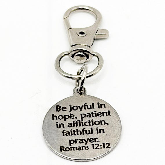 Joyful Patient Faithful Romans Clip On Keychain