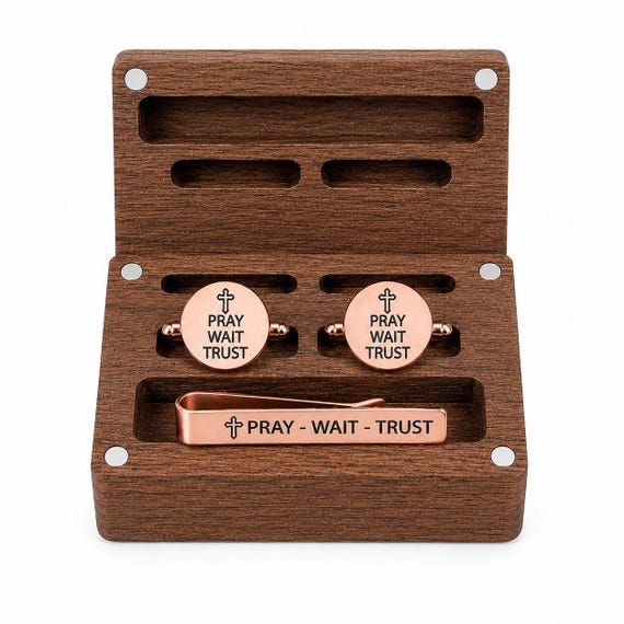Pray Wait Trust Rose Gold Tie Clip and Cuff Links