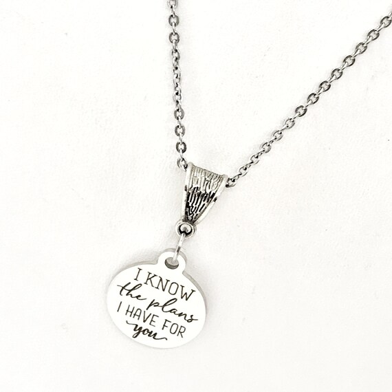 I Know The Plans I Have For You Necklace, Scripture Gift, Jeremiah 29 11 Charm, Scripture Jewelry, Bible Verse Necklace, Daughter Gift
