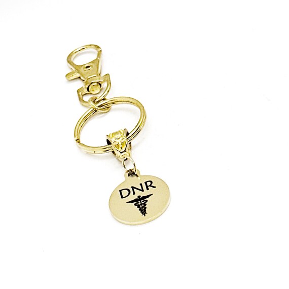DNR Goldtone Charm Keychain, Medical Awareness Gifts, Medical Decision Notice, Clip On Keychain, Medical Caduceus Symbol, My Choices Notice