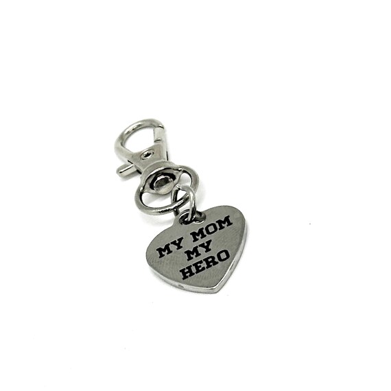 My Mom My Hero Clip On Charm, Bag Charm, Clip On Charm, Gift For Her, Wife Gift, Military Mom, Police Mom, Mom Birthday, Gift From Kids