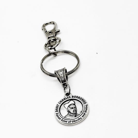 Saint Charles Borromeo Keychain, Patron Saint of Obesity And Dieting, Dieter Gift, Weight Loss Partner, Diet Motivation, Gift For Her