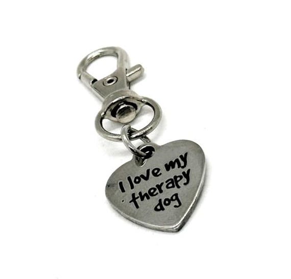 I Love My Therapy Dog Clip On Charm Dog Lover Gift Stainless Steel Engraved Heart Charm Therapy Dog Accessory