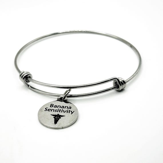 Banana Sensitivity Medical Condition Charm Bracelet Stainless Steel Expanding Bangle Food Sensitivity Awareness Jewelry