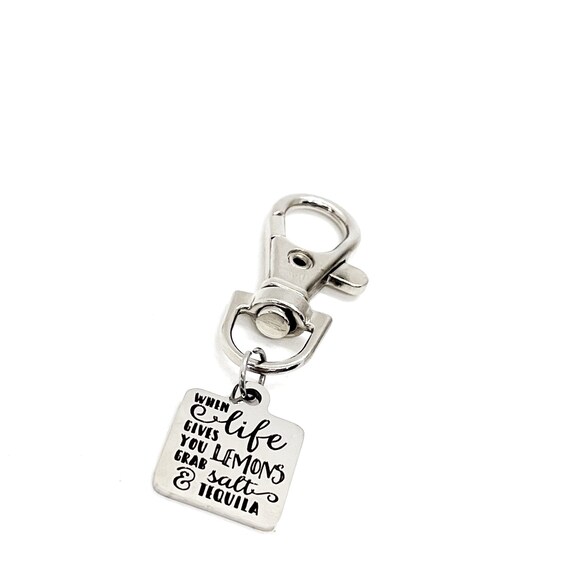Motivation Gift, When Life Gives You Lemons Clip On Charm, Grab Salt and Tequila, Tough Times Gift, Bag Charm, Faith Gift, Travel Gift