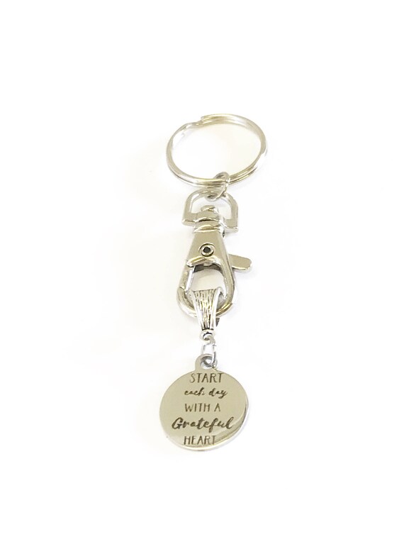 Start Each Day With A Grateful Heart Keychain, Mindfulness Girlfriend Keyring Gift, Meditation Gift, Thankfulness Keychain, Spirtual Gift