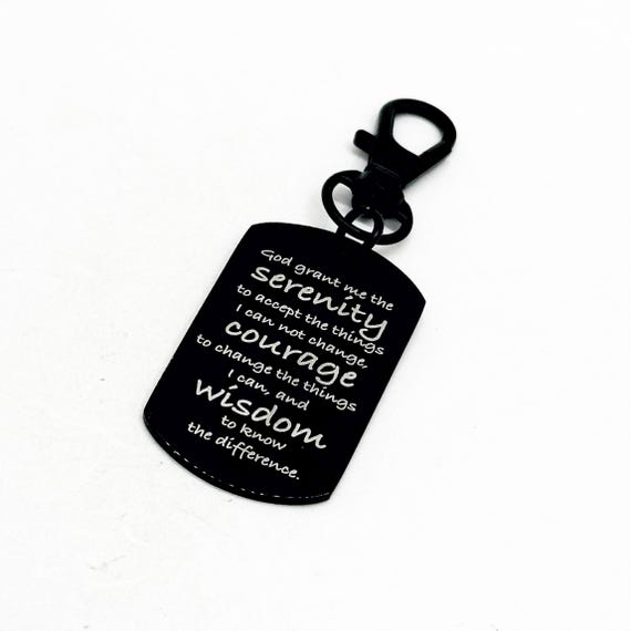 Serenity Prayer Black Engraved Clip On Charm, Recovery Prayer, Bag Charm, Serenity Courage Wisdom, Serenity Prayer Gift, Key Chain Charm