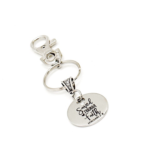 Saved By Faith Charm Keychain, Ephesians 2 8, Faith Gift, Scripture Quote, Baptism Gift, Christian Gift, Daughter Gift, Salvation Gift