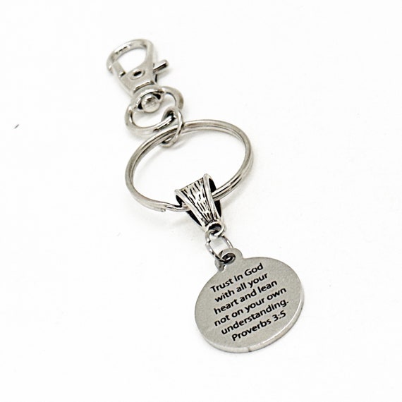 Trust In God With All Your Heart Charm Keychain, Proverbs 3 5, Lean Not On Your Own Understanding, Faith Gift, Scripture Charm, Bible Verse