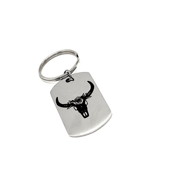 Floral Cattle Skull Keychain, Cow Skull Keychain, Ranch Owner Gift, Farm Owner Gift, Cattlewoman Gift, Gift For Her, Farm Wife Gift