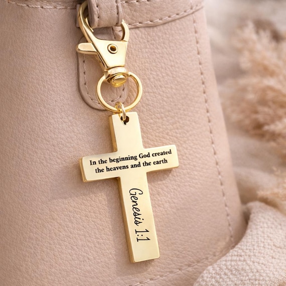 Genesis 1 1 In The Beginning Gold-Plated Cross Charm