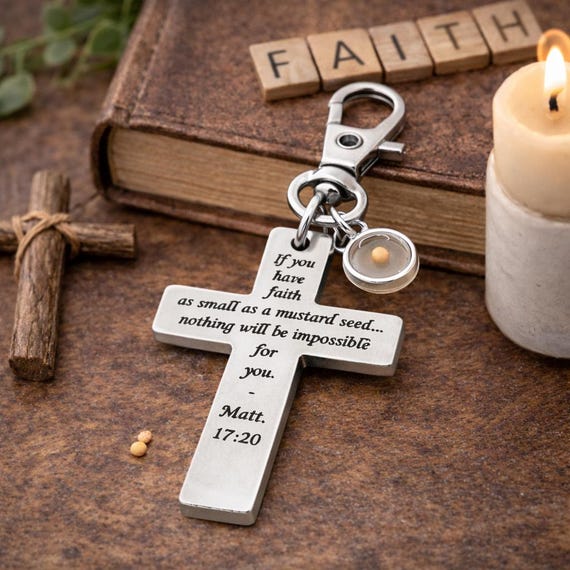 Mustard Seed Faith Cross Clip On Charm Stainless Steel Christian Gift Scripture Charm Matt 17 20 Inspirational Faith Gift