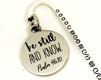 Bladwijzer cadeau, wees stil en weet bladwijzer, charme bladwijzer, zondagsschoolcadeau, christelijke bladwijzer, lezer cadeau, Psalm 46 10 bijbel bladwijzer