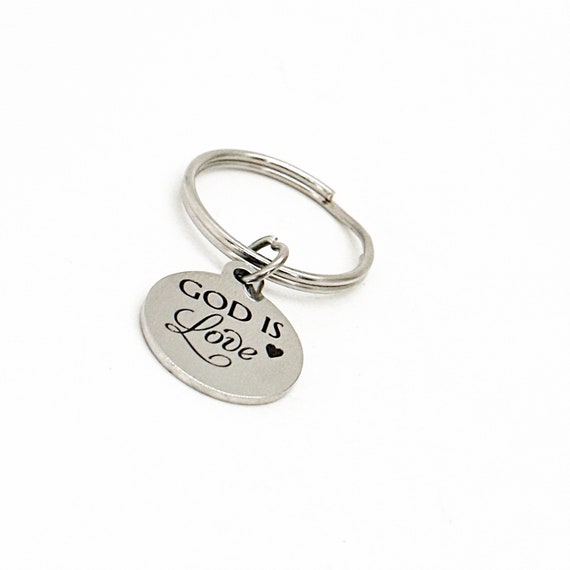 God Is Love Charm Keychain, Love Gift, Faith Gift, Wife Gift, Daughter Gift, Son Gift, Baptism Gift, Confirmation Gift, Graduation Gift