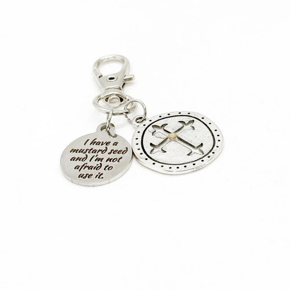 I Have A Mustard Seed And I’m Not Afraid To Use It With Round Cross Charm Clip On Charm,  Matthew 17 20 Charm, Purse Charm, Keychain Charm