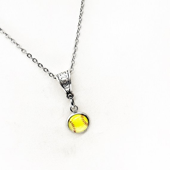 Softball Cabochon Pendant Necklace, Softball Mom, Softball Player, Gift For Her, Daughter Gift, Softball Pendant, Team Mom, Softball Lover