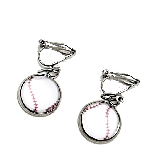 Baseball Cabochon Clip On Earrings, Baseball Mom Gifts, Coach’s Wife, Baseball Earrings, Jewelry Gifts, Sports Jewelry, Grandmother Gift