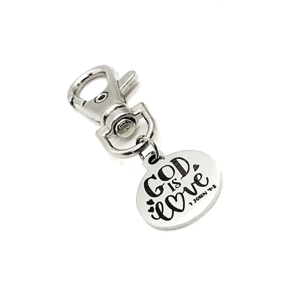 Bag Charm, God Is Love Gift, 1 John 4 8 Charm, Scripture Charm, Christian Gift, Faith Quote, Keychain Charm, Purse Charm, Bible Verse Gift