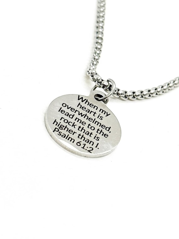 Scripture Gifts, When My Heart Is Overwhelmed Lead Me To The Rock Man Necklace, Psalm 61 2 Jewelry, Scripture Quotes, Faith Jewelry Gifts