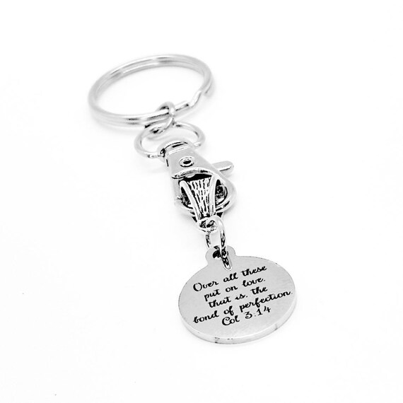 Put On Love The Bond Of Perfection Charm Keychain, Colossians 3 14, Scripture Gift, Wedding Gifts, Christian Marriage, Faith, Wedding Favor