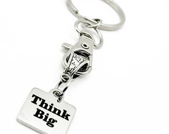 Think Big Keychain Stainless Steel Engraved Charm Inspirational Motivational Quote Keyring Positive Gift Idea For Men Women Students