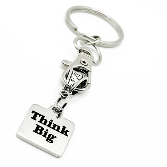 Think Big Keychain Stainless Steel Engraved Charm Inspirational Motivational Quote Keyring Positive Gift Idea For Men Women Students