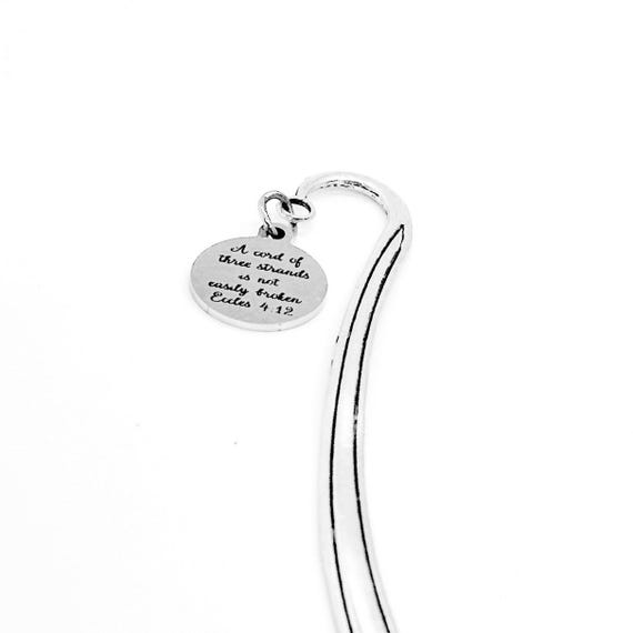 A Cord Of Three Strands Is Not Easily Broken Charm Bookmark, Ecclesiastes 4 12, Marriage Counseling Gift, Wedding, Scripture Quote, Bible
