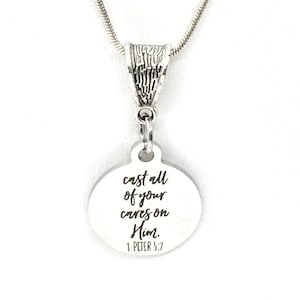 Christian Necklace, Cast Your Cares On Him Necklace, Christian Gift, 1 Peter 5 7 Necklace, Christian Jewelry, Christian Sympathy Gift