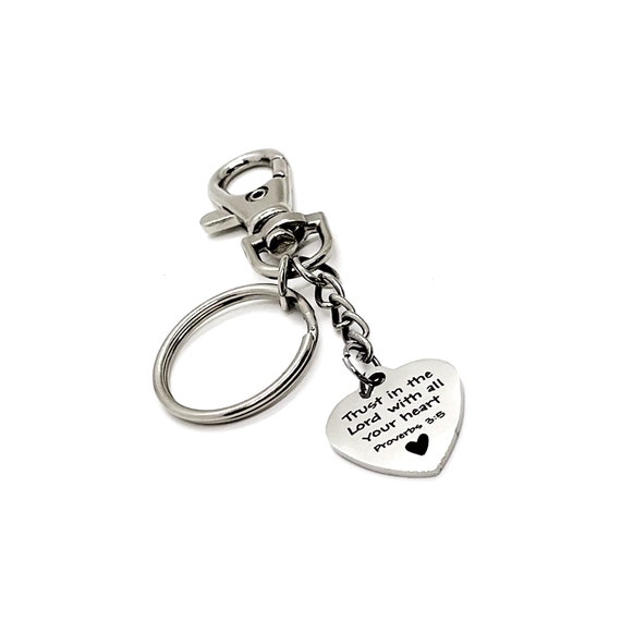 Faith Gifts, Trust In The Lord With All Your Heart Charm Keychain, Proverbs 3 5, Scripture Gift, Baptism Gift, Christian Quote, Faith Charm