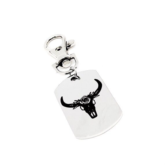 Floral Cattle Skull Clip On Charm, Floral Cow Skull, Floral Bull Skull, Bag Charm, Purse Charm, Farm Owner Gift, Sister Gift, Gift For Her
