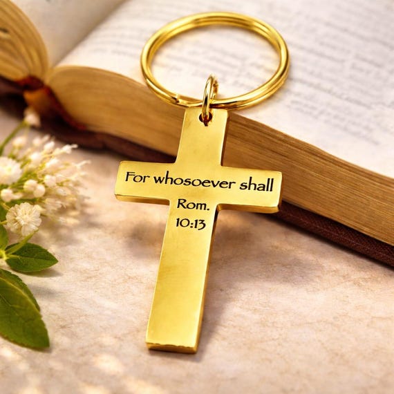 For Whosoever Shall Gold-Plated Cross Keychain