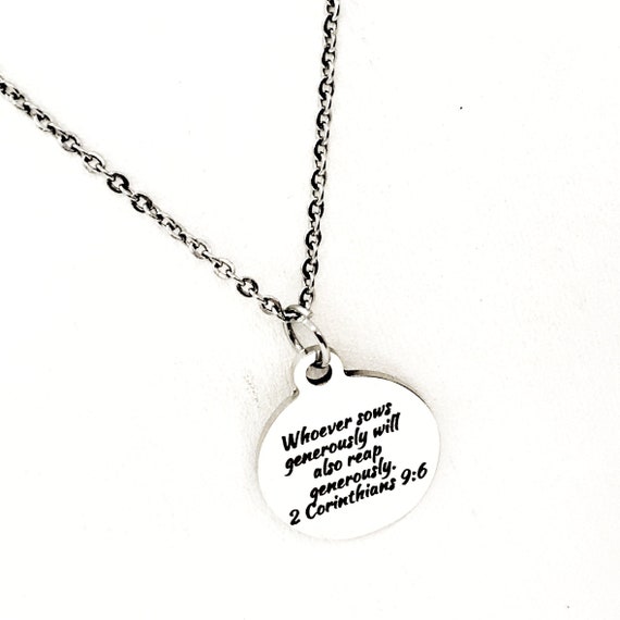 Scripture Gift, Whoever Sows Generously Will Also Reap Generously Necklace, 2 Corinthians 9 6, Scripture Jewelry, Scripture Quote