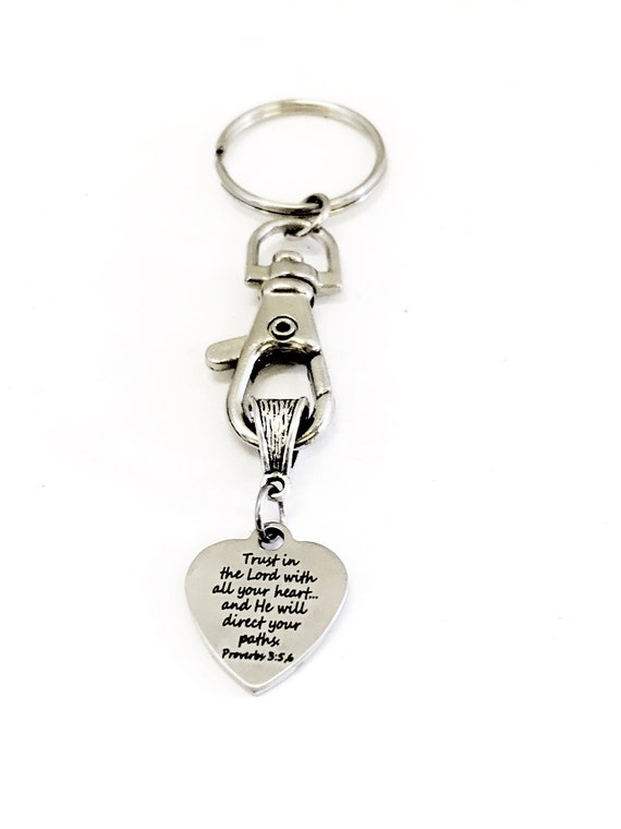 Christian Keychain, Trust In The Lord Keychain, He Will Direct Your Paths, Prov 3 5 and 6, Christian Gifts, Christian Charm, Keychain Gift