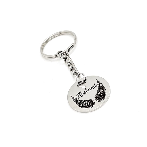 Husband Memorial Gift,  Husband Angel Wings Keychain, Remembering Him, Husband Is My Angel, Husband Memories, Loss Of Husband Keychain