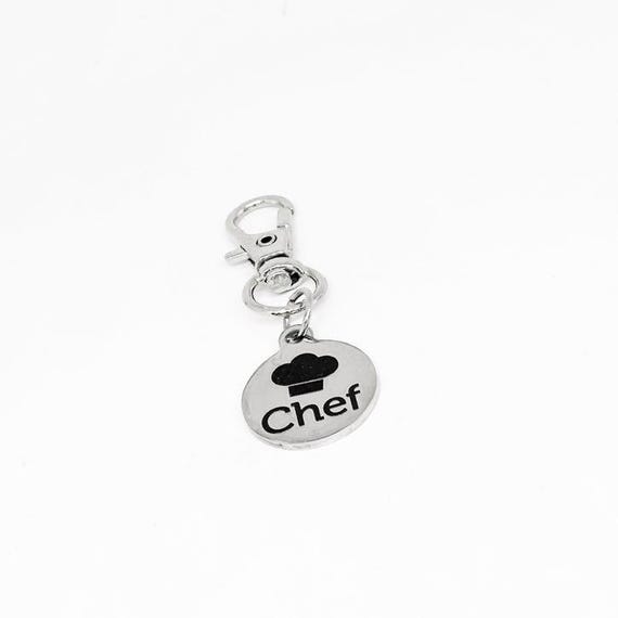 Chef Clip On Charm Stainless Steel Engraved Keychain Culinary Gift For Cook Baker Foodie Kitchen Accessory Chef Hat Design