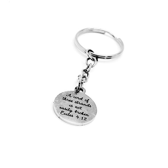 Three Strands Is Not Easily Broken Charm Keychain, Ecclesiastes 4 12, Wedding Gift, Marriage Scripture, Anniversary, God Husband Wife