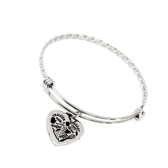 Baker Gift, Baking Words Charm Bracelet, Stacking Bracelet, Gift For Her, Vanilla, Butter, Flour, Sugar, Eggs, Stacking Bangle, Grandma Gift