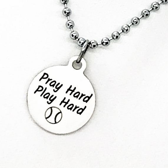 Baseball Player Gift, Pray Hard Play Hard Necklace, Baseball Player Necklace, Christian Baseball Player, Team Gifts, Baseball Mom Gift