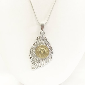20 Gauge Schrotflinte Muschel Blatt Anhänger an Silberkette Halskette, Geschenk für sie, Schrotflinte Muschel Schmuck Geschenk für Frau, Shooting Sport Geschenk