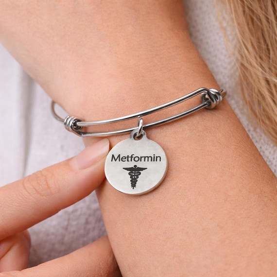 Metformin Medicine Alert Charm Bracelet Stainless Steel Expanding Bangle Medication Awareness Jewelry