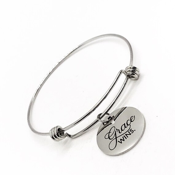 Motivational Gift, Grace Wins Bracelet, Christian Gift, Christian Grace, Christian Jewelry, Stacking Bangle, Charm Bracelet, Faith Gift