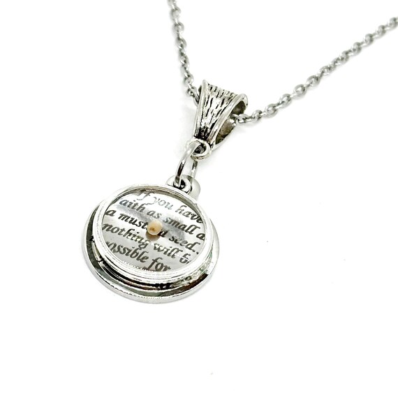 Mustard Seed Scripture Pendant Necklace, Matthew 17 20 Bible Verse Necklace, Christian Jewelry, Believer Gift, Belief, Mountain Moving Faith