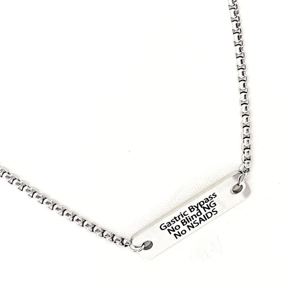 Medical Notice Necklace, Gastric Bypass No Blind NG, No NSAIDS Necklace, Gastric Bypass Alert, Medical Condition Jewelry, Gastric Surgery