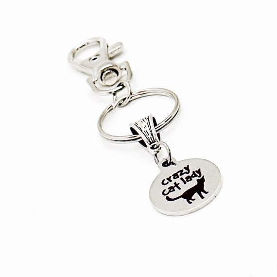 Crazy Cat Lady Charm Clip On Keychain, Cat Owner Gift, New Cat Gift, New Kitten Gift, Cat Adoption, Kitten Adoption, Wife Gift, Friend Gift