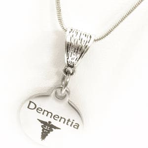 Dementia Necklace, Dementia Medical Condition Necklace, Dementia Awareness Engraved Pendant Necklace, Medical ID Jewelry, Dementia Jewelry image 5