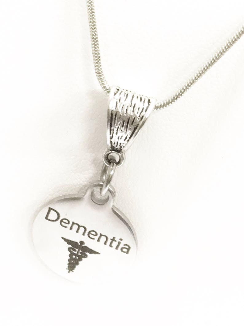 Dementia Necklace, Dementia Medical Condition Necklace, Dementia Awareness Engraved Pendant Necklace, Medical ID Jewelry, Dementia Jewelry image 5