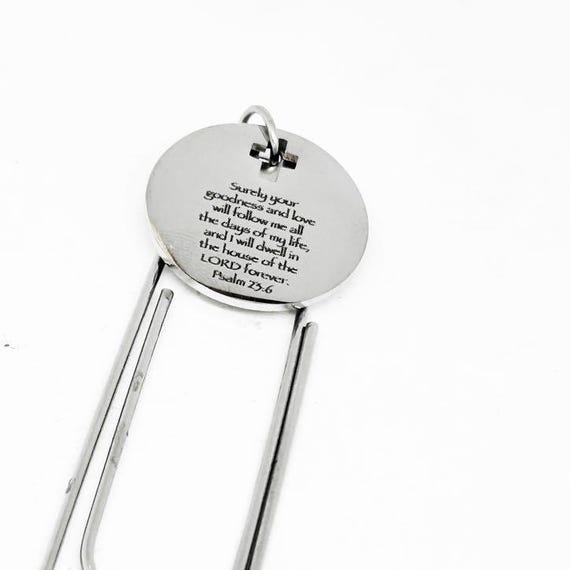 Psalm 23 6 Stainless Steel Engraved Charm Paperclip Bookmark Christian Gift