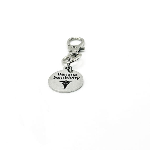 Banana Sensitivity Medical Alert Clip On Charm Stainless Steel Allergy Charm Lobster Clasp Bag Tag Purse Zipper Pull